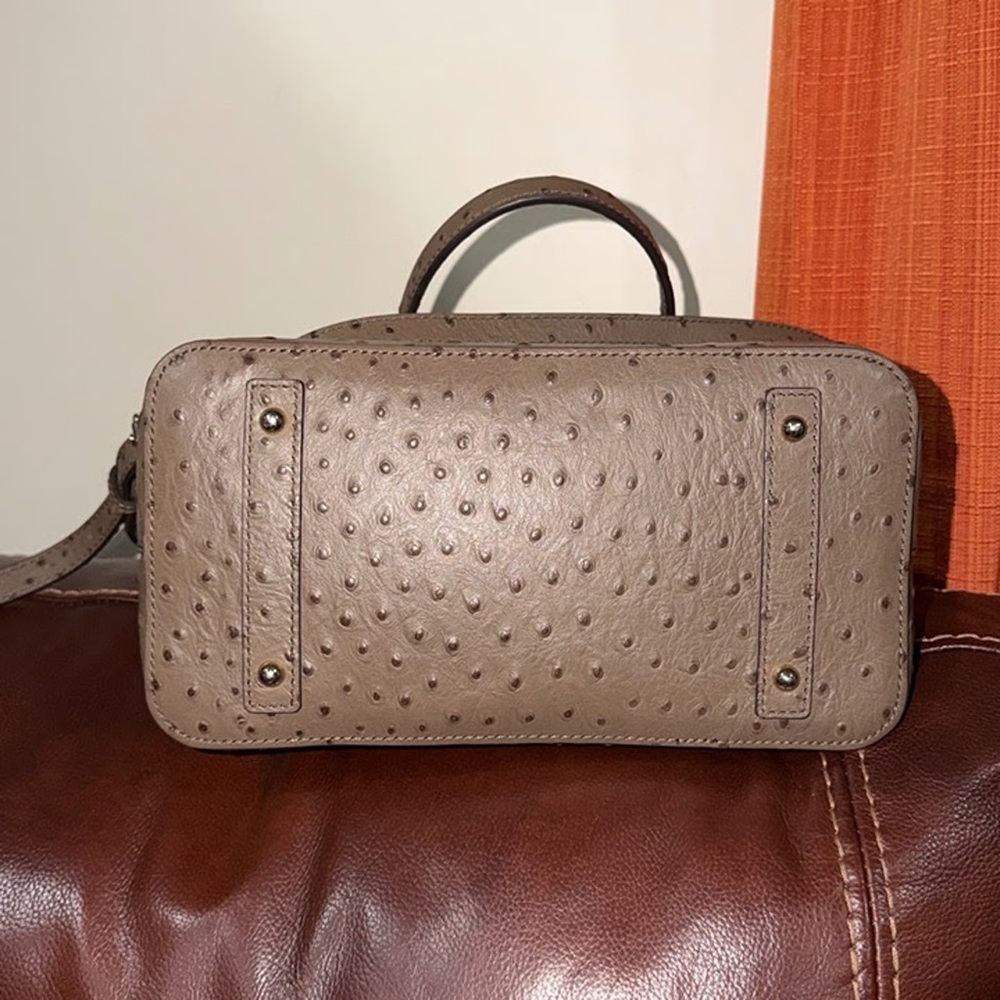 ‼️Dooney & Bourke Ostrich Domed Grey Leather Satchel Handbag Shoulder Bag - Picture 8 of 12